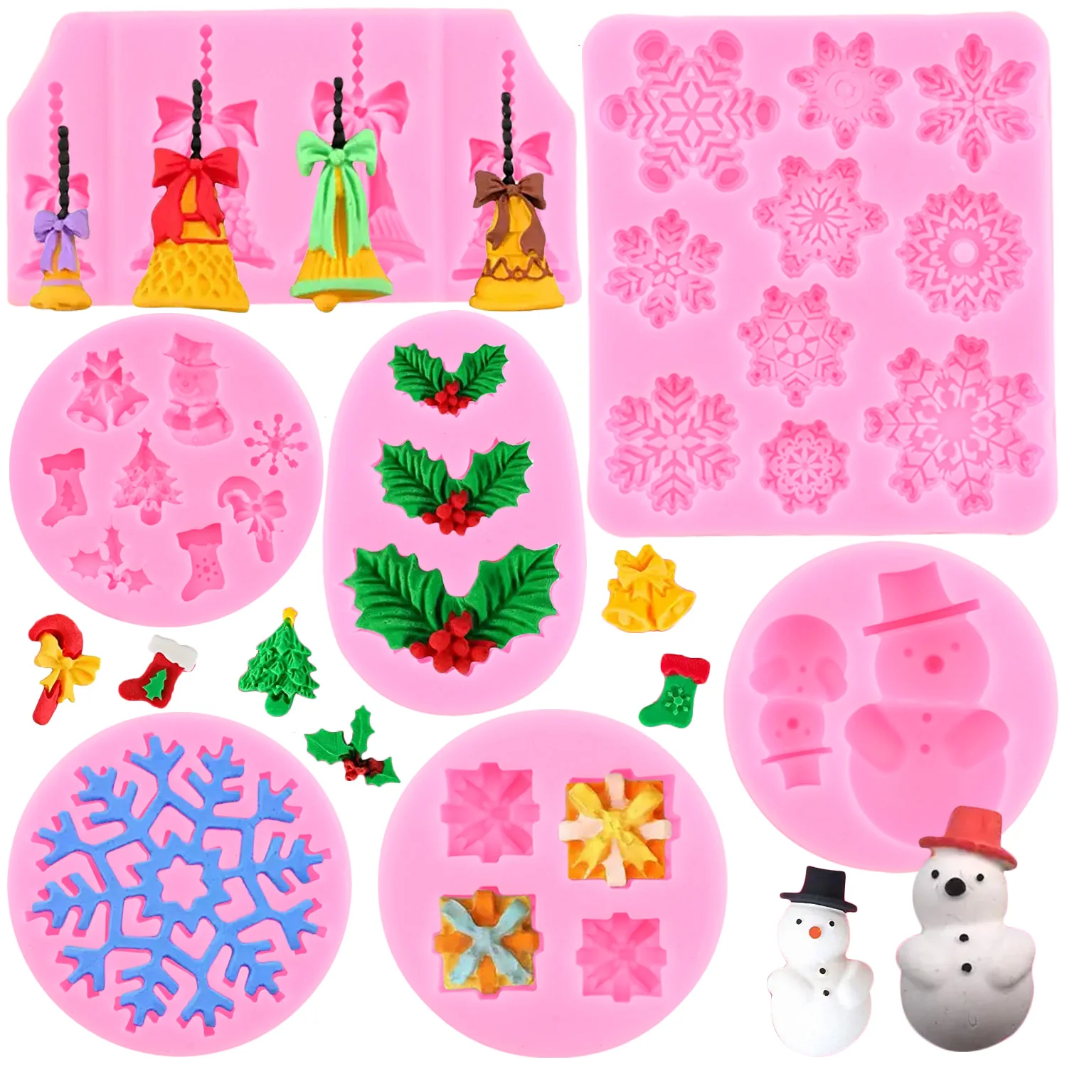 

Рождественские силиконовые формы в виде колокольчика, снежинки, помадки, форма для украшения тортов, конфет, формы для шоколада из смолы