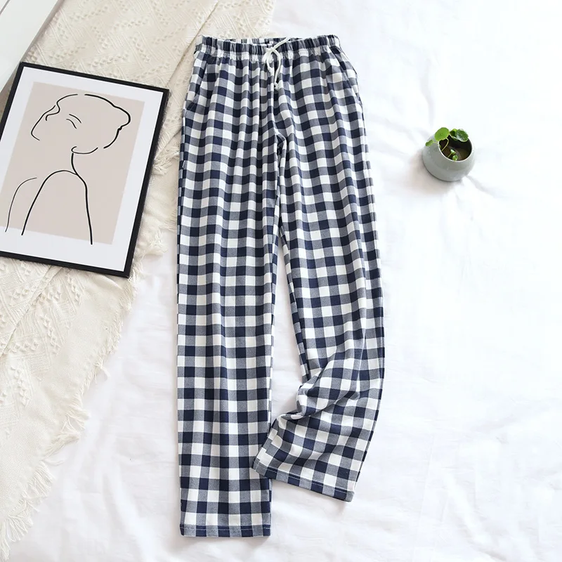 New Plaid Cotton Loose Ladies Pajama Pants Pyjama Cotton Trousers Women Man Couple Bottom Loungewear Sleeping Pants Home Wear