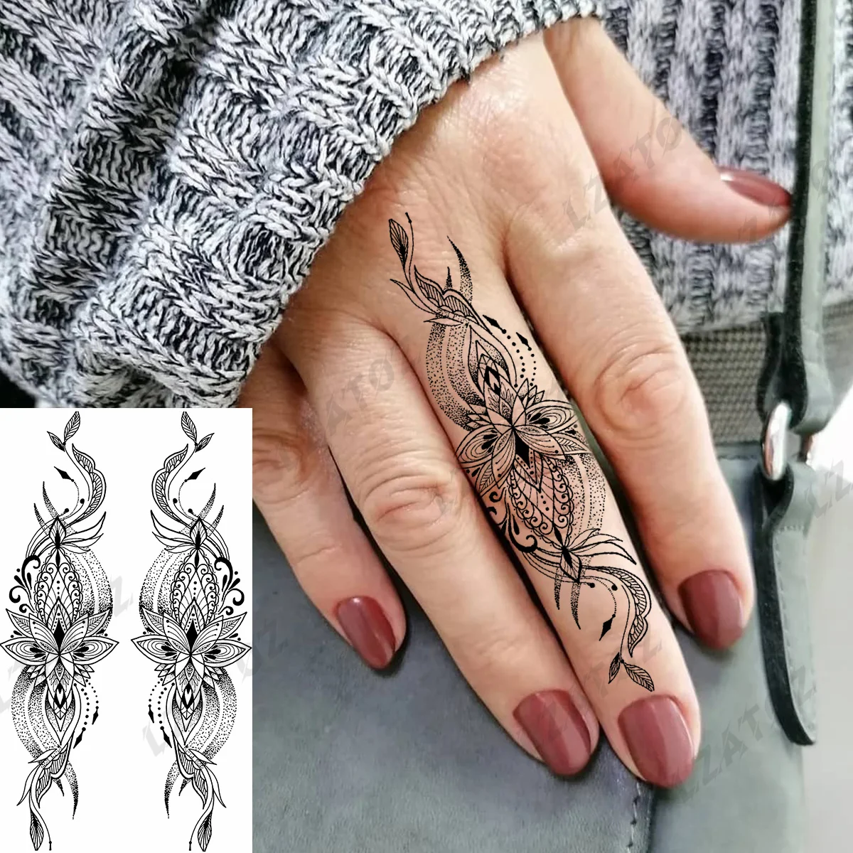 

Sexy Lotus Flower Temporary Tattoos For Woman Adult Realistic Rose Dream Catcher Skull Fake Tattoo Finger Waterproof Small Tatoo