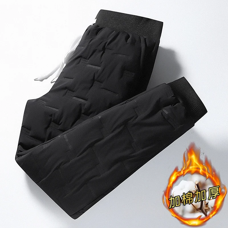 

Autumn/Winter Men‘s Casual Cotton-padded Trousers Men Solid Thick Warm Pants Lace-up Black Cotton Pant Male Size S-5XL 9020