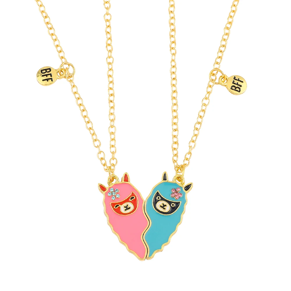 2 Pcs/Set Sheep Shape Love Heart Couple Necklace Valentines Gift Jewelry For Wedding Party Blue And Pink Pendant Jewelry