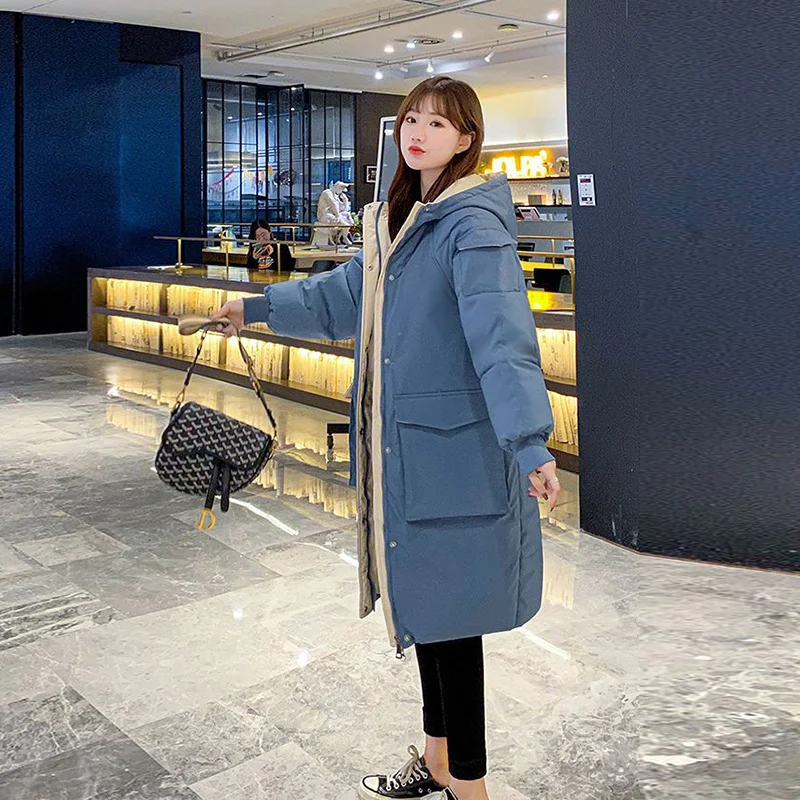 Down Cotton Jackets Women Winter 2022 New Mid-Length Hooded Parkas Loose Large Size Thick Warm Fashion Padded Outerwear Female