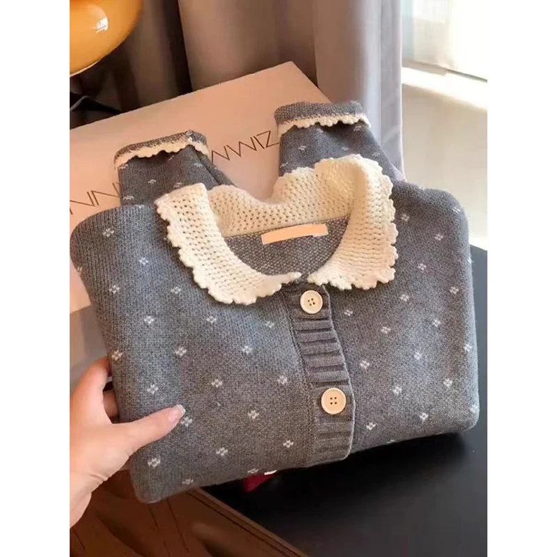 Женский кардиган вязаный свитер с длинным рукавом в стиле преппи повседневное