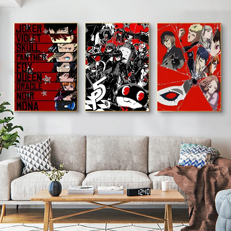 Горячее видео P-Persona Game 5 игровой плакат с основными персонажами самоклеящаяся