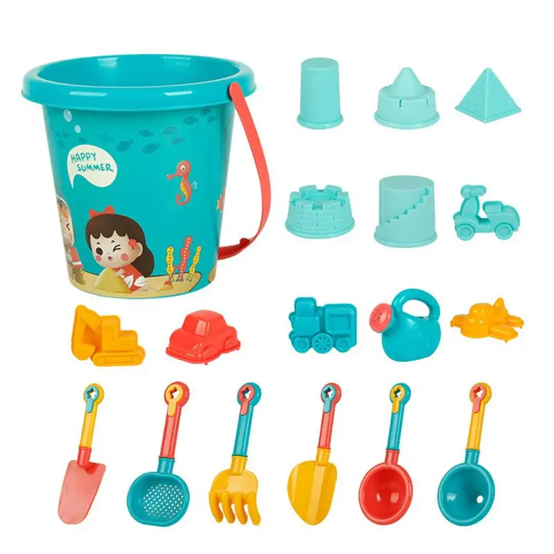 

Kids Sand Toys 18 Piece Drop-resistant Sand Toys Thickened Design Beach Toys Including Sand Bucket Shovel Set Sand Truck