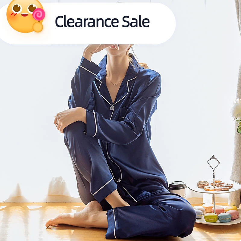 Conjunto de Pijama de satén de seda para mujer, ropa de dormir, traje de pareja, venta directa con envío gratis, liquidación