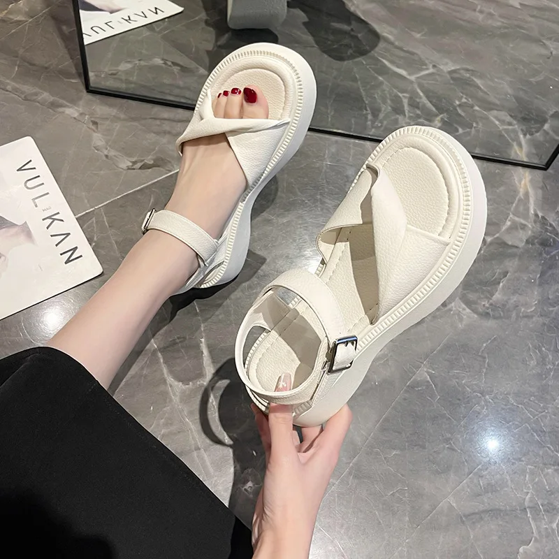 Black Platform Sandals Soft All-Match Med Clogs With Heel Female Shoe 2023 Summer Womens Wedges Espadrilles Gladiator Medium Thi