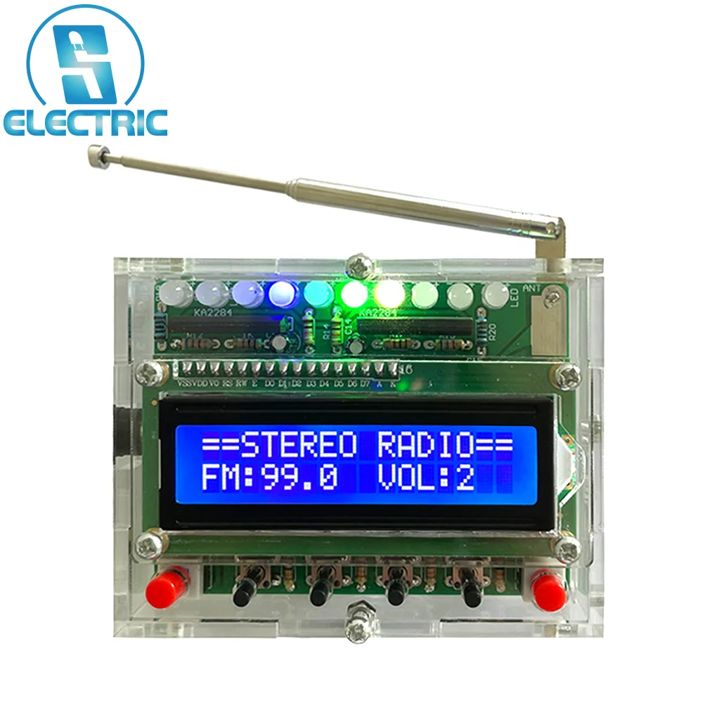

RDA5807 FM Radio Receiver DIY Kit LCD1602 Display Wireless RGB Spectrum Indicator DC 5V 5W 87MHz-108MHz Welding Practice