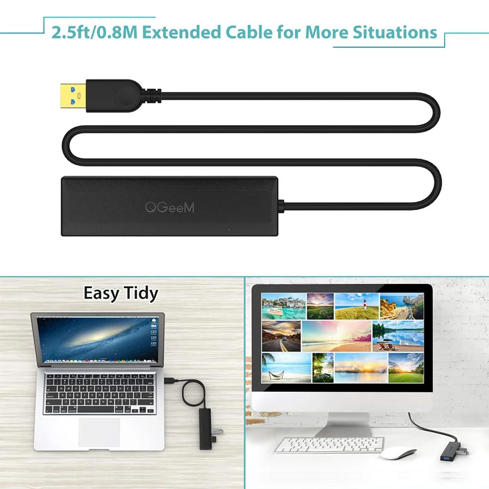 Qgeem 5-в-1 Usb 3.0-концентратор С Кард-ридером Для Ноутбуков — Многофункциональный