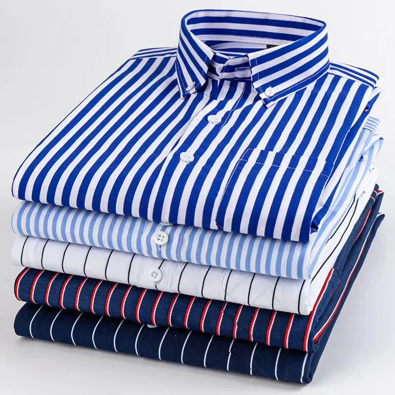 Men's Striped Shirt with Pocket Long 