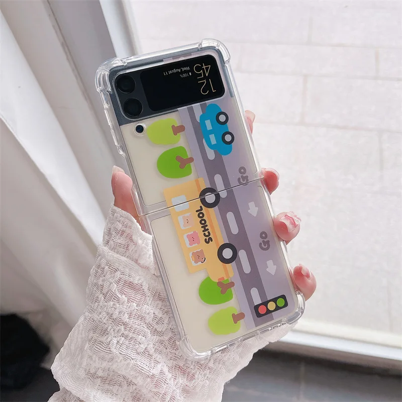 

Cute Cartoon School Bus Phone Case for Samsung Galaxy Z Flip 3 5G Soft TPU Back Cover for ZFlip3 Case Protective Shell