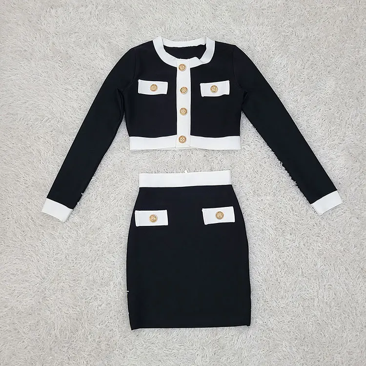 Женский комплект из двух предметов облегающий костюм с короткой юбкой и длинным