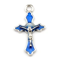 12pcs blue enamel crucifixion cross charm pendant for jewelry making bracelet necklace diy accessories 18x 30 5mm nm369