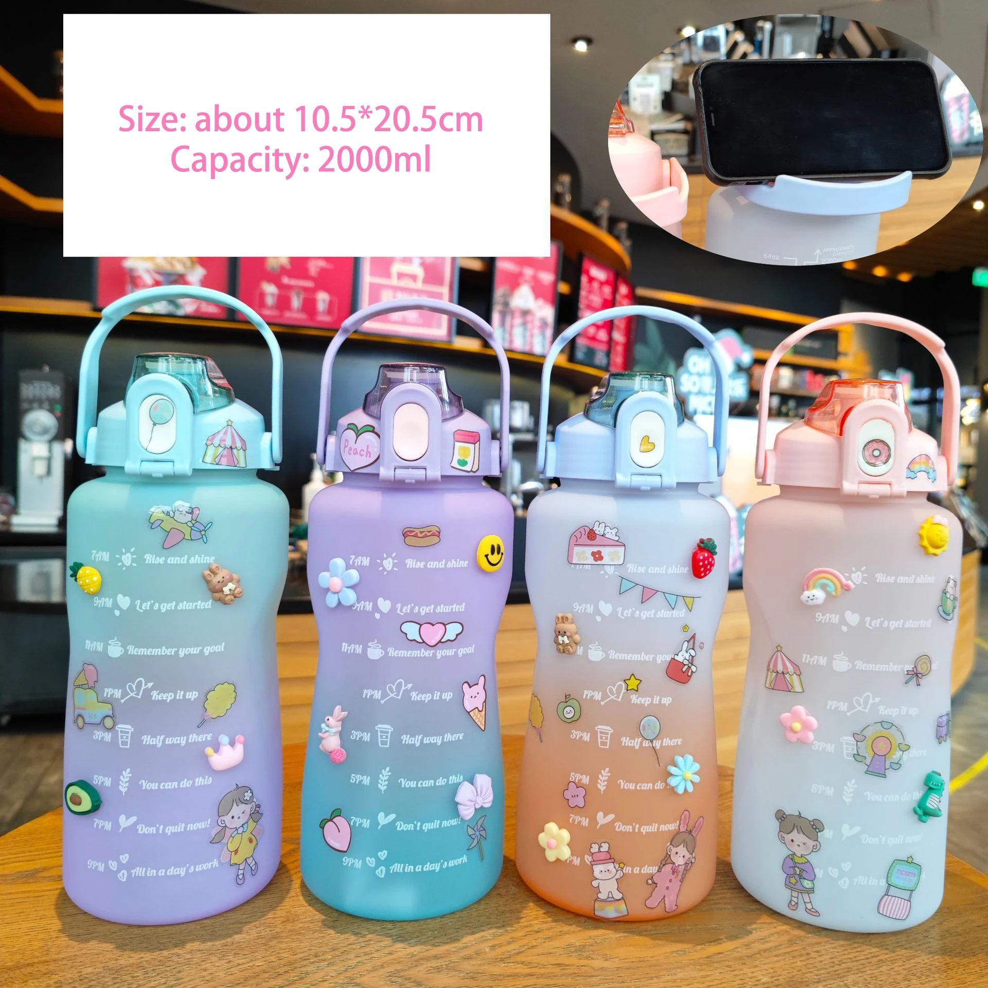 

YCONTIME Sport Water Bottle 2 Liter Portable Large Capacity Bottles With Straw Time Scale Frosted For Outdoor Travel Gym Fitness