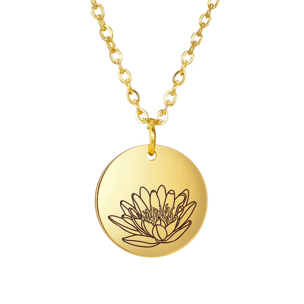 

3 Colors 15x15mm Stainless Steel Flower Series Flower Pattern Pendant Stainless Steel Necklace With 45+5cm Link Chain