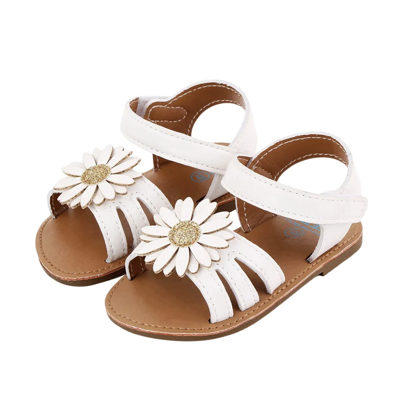 

Baby Girls Summer Sandals PU Leather Beach Shoes Open Toe Flower Princess Flat Shoes
