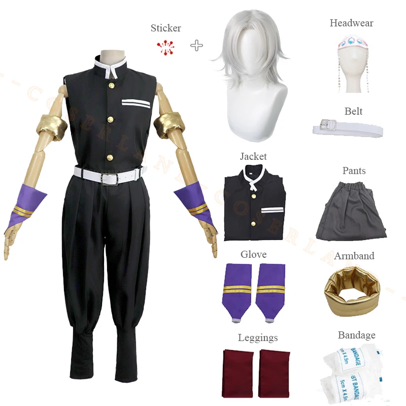 

Костюм-кимоно из аниме «рассекающий демонов», костюм для косплея из м/ф «No Yaiba Uzui Tengen», костюм с черным париком и короткими белыми волосами, г...