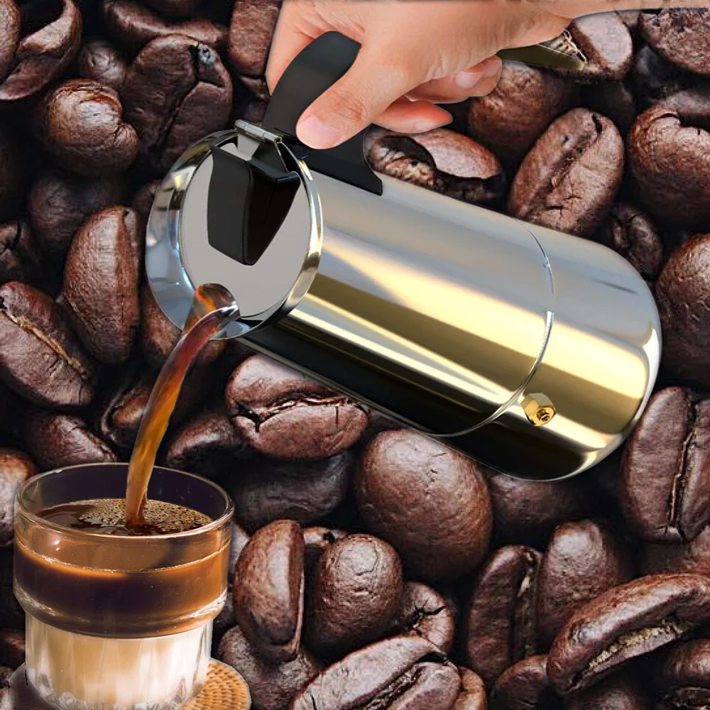

Compartment Moka Pot Coffee Pots Grinder Cafe Stainless Coffee Strainer Teapot Milk Coffee Maker Filtro Kettle For Gas Stoves