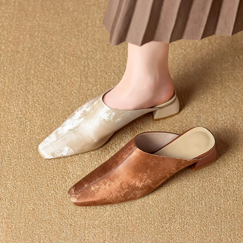 Женские кожаные ретро-тапочки Baotou Muller простые и удобные тапки большого размера с