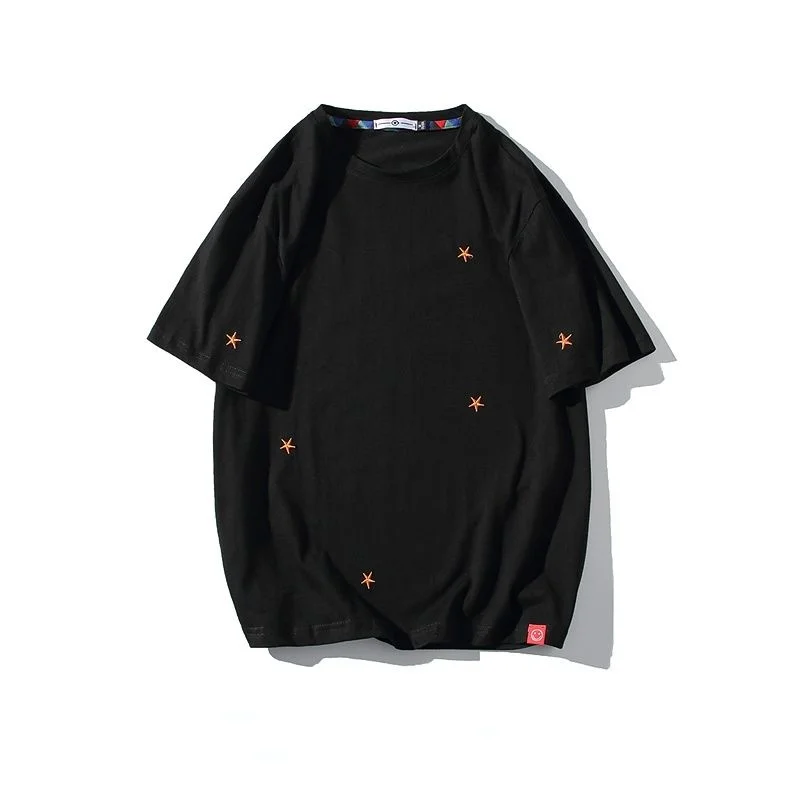 

Футболка мужская с вышивкой, простая тенниска с круглым вырезом и коротким рукавом, модная брендовая повседневная майка свободного покроя, ...