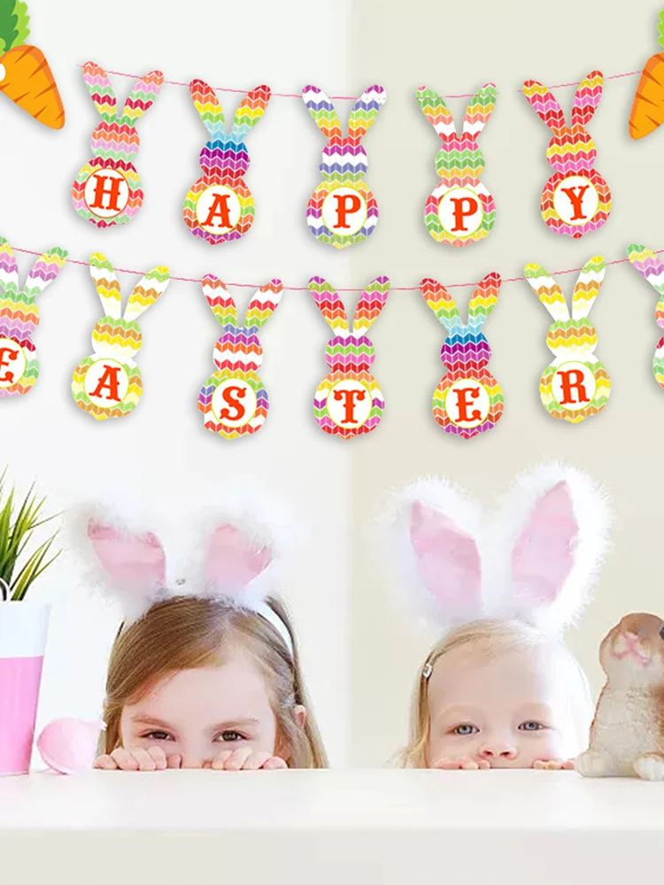 Easter Rabbit Shape Banners Happy Easter Bunting Garland For Party Favors And Photo Props Home Decor For Spring Themed Party Fav