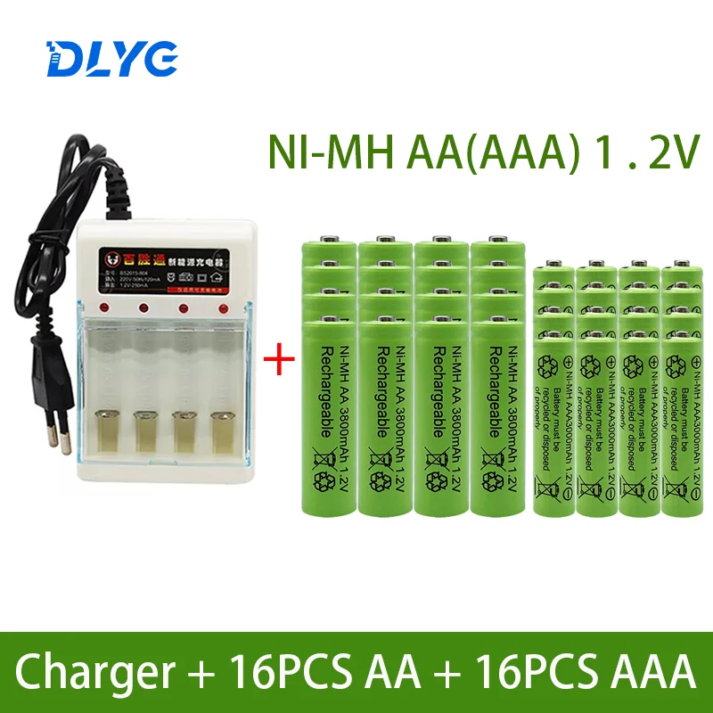 

100% Original 1.2V NI-MH Rechargeable Battery AA3800mAh + AAA3000mAh for Clocks Mice Computers Toys Etc + Charger