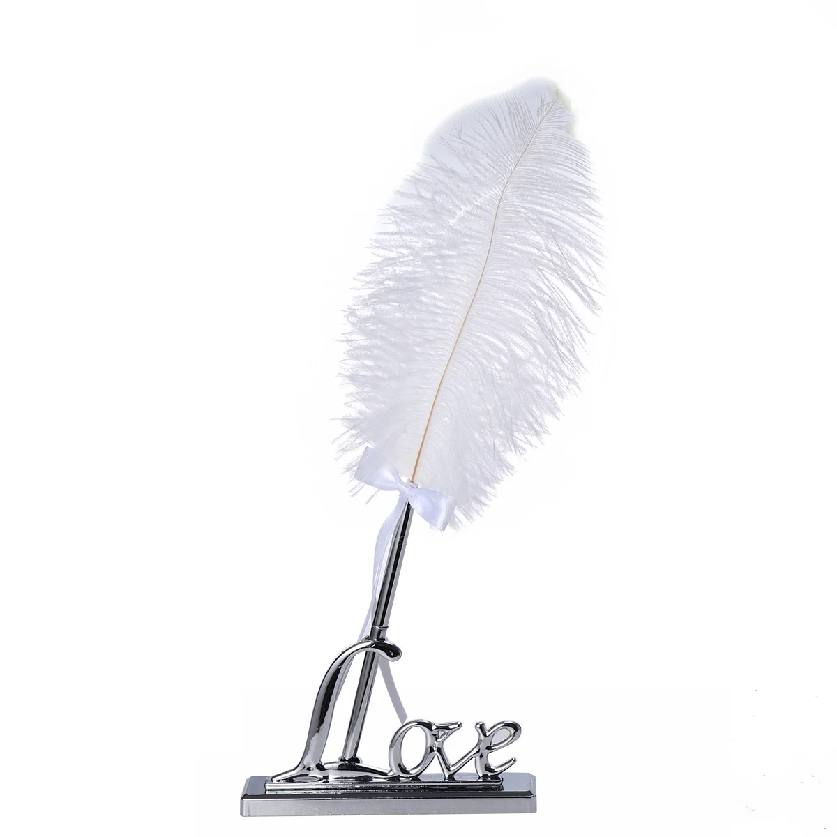 

White Signing Pen with Metal Love Holder Wedding Pen Set (Silver)