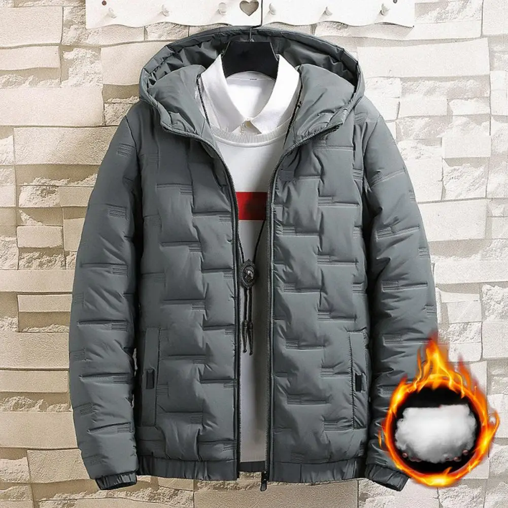 

Solid Color Hooded Winter Men Windbreaker Thicken Cotton Padded Windproof Temperament Hood Coat Outerwear for Daily Wear