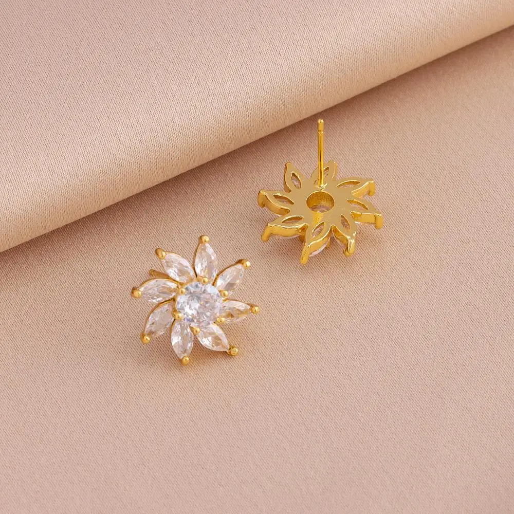 Женские серьги-гвоздики из нержавеющей стали с цирконом