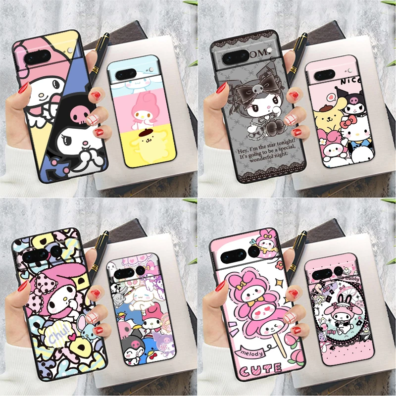 

Anime Kuromi Melody For Google Pixel 8 7 6 6A 5 4 5A 4A XL Pro 5G Silicone Shockproof Soft TPU Black Phone Case Cover Coque Capa