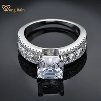 wong rain real 925 sterling silver 3ex asscher cut vvs 88mm created moissanite row diamond ring fine jewelry gift drop shipping