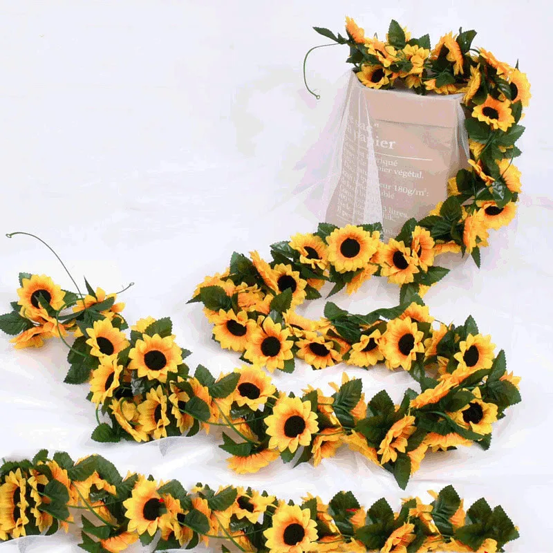 High Quality Sunflowers Fake Vines Decoration Living Room Decoration Artificial Liana Plant Country Wedding Free Shipping Items