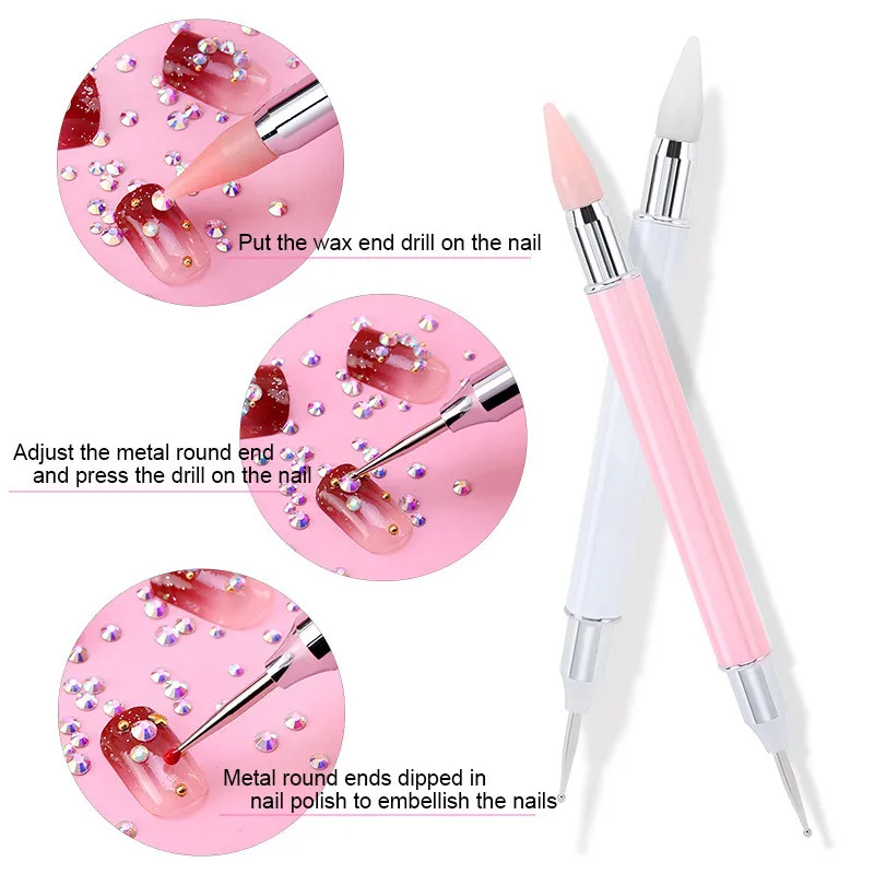 

Multifunction Dual-ended Nail Rhinestones Pen Picking Up Metal Dotting Painting Point Wax Pencil Manicure Art Picking Clay Tool