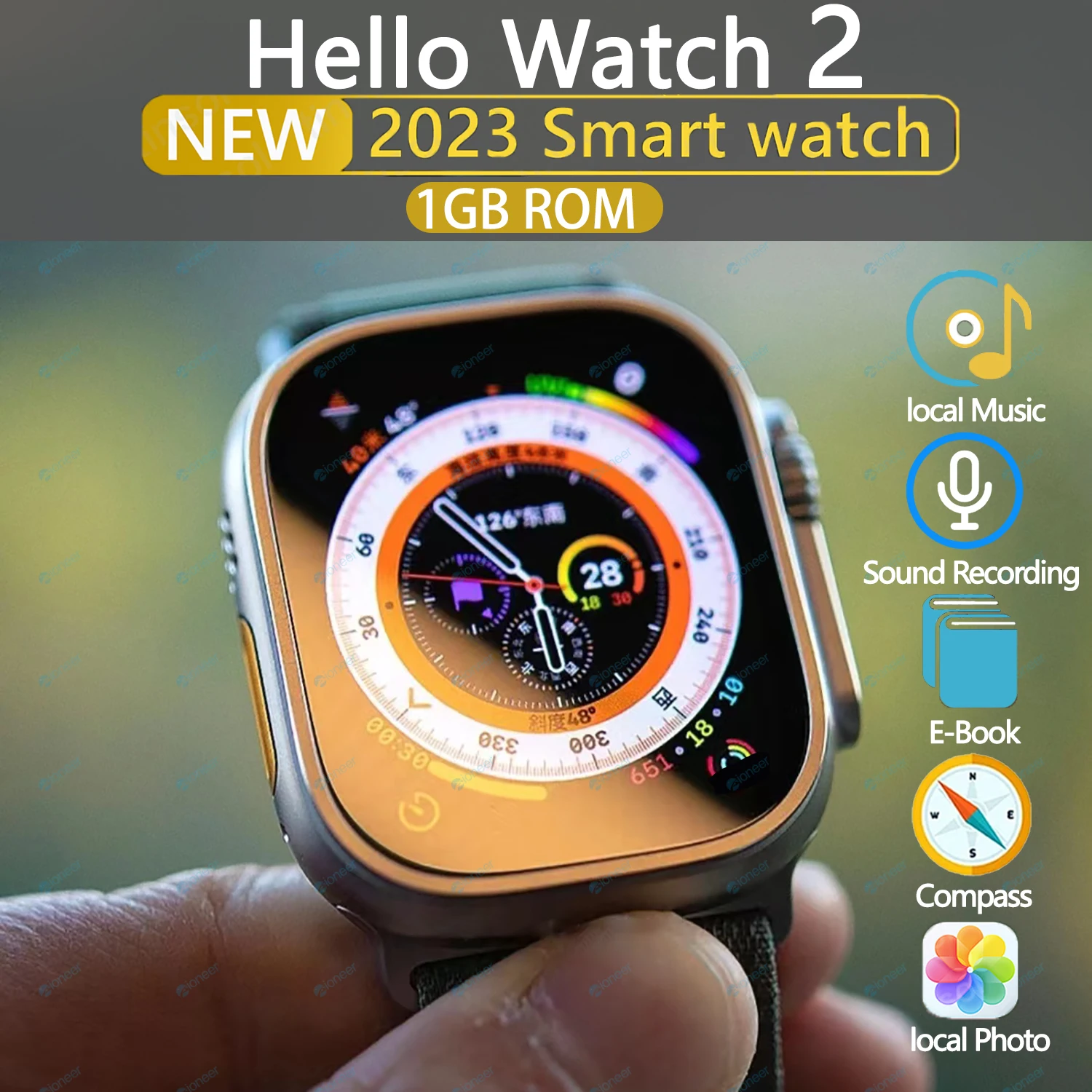 

Hello Watch 2 Men Woman Sports Smart Watch 2.02″ 1GB ROM Support local Photo Music e-Book Sound Recording For Apple Watch Ultra