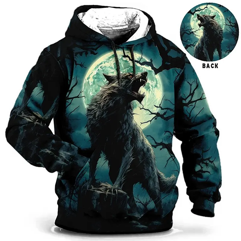 

Men's Hoodies 3d Wolf Printed Long Sleeve Hoody Autumn Outdoor Sweatshirts Harajuku Y2k Designer Clothes Oversized Pullover Tops