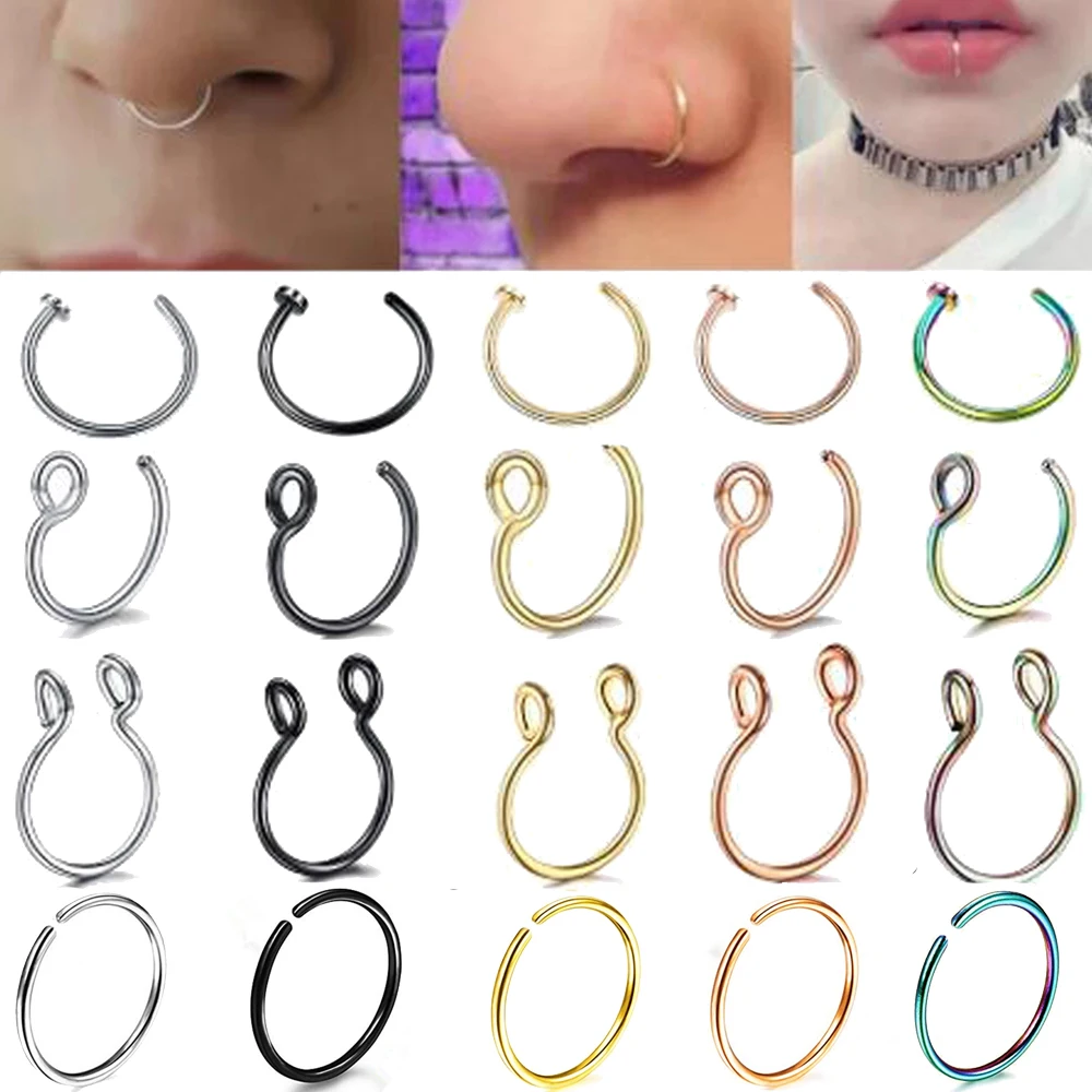 

1Pc Stainless Steel Fake Nose Ring Hoop Septum Rings C Clip Lip Ring Earring for Women Fake Piercing Body Jewelry Non-Pierced