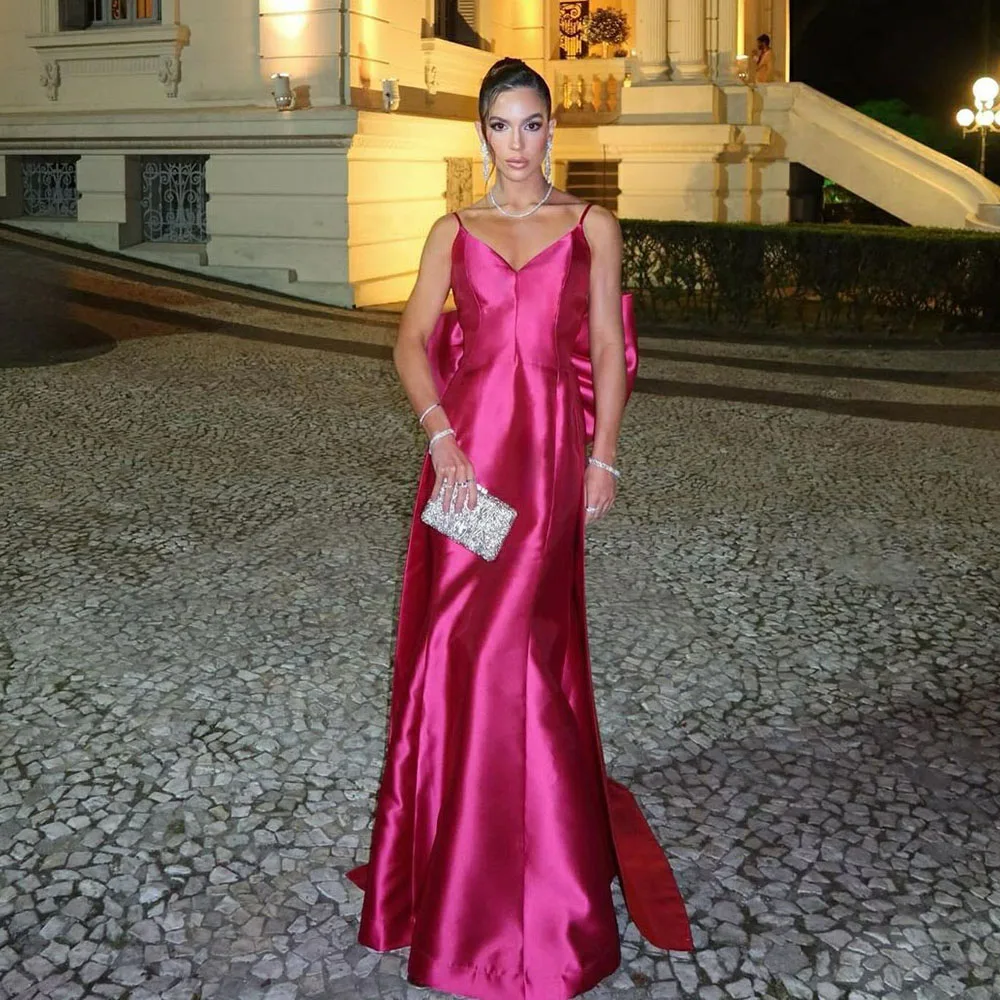 Msikoods Элегантное вечернее платье цвета фуксии длинное на тонких бретельках
