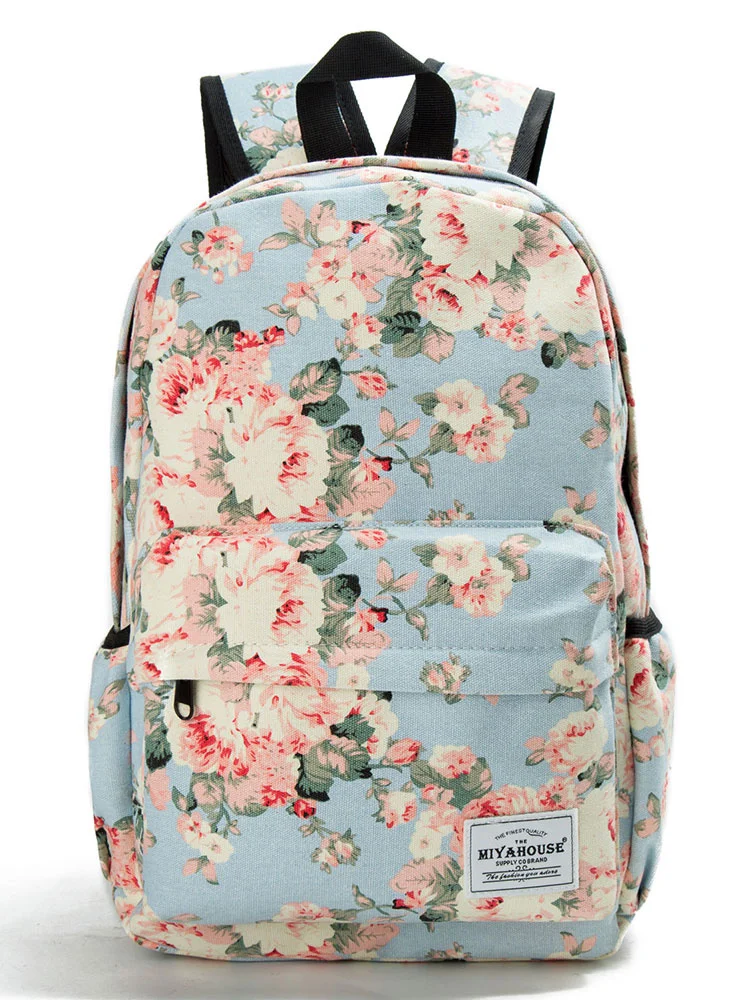 

Rucksack High Quality Canvas Women Backpack Floral School Backpacks for Teenager Girl Laptop Backpack Blue ​School Bag Wholesale