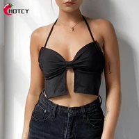 hotcy fashion high quality polyester tie solid color beautiful sexy halter top for women