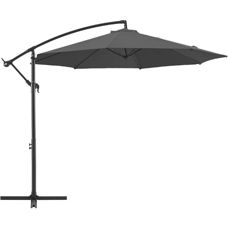 

10 FT Patio Offset Umbrella Outdoor Cantilever Umbrella Hanging Umbrellas, Fade Resistant Crank & Cross Base (Grey, 10 FT)