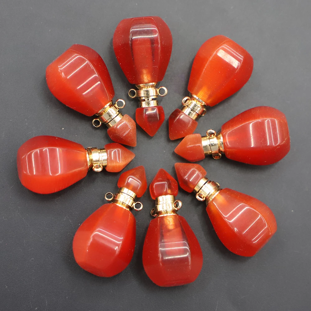 Natural Stone Perfume Bottle Pendant Polygon Pumpkin Shaped Sweater Chain DIY Fashion Creative Jewelry Necklace Accessories 1Pcs