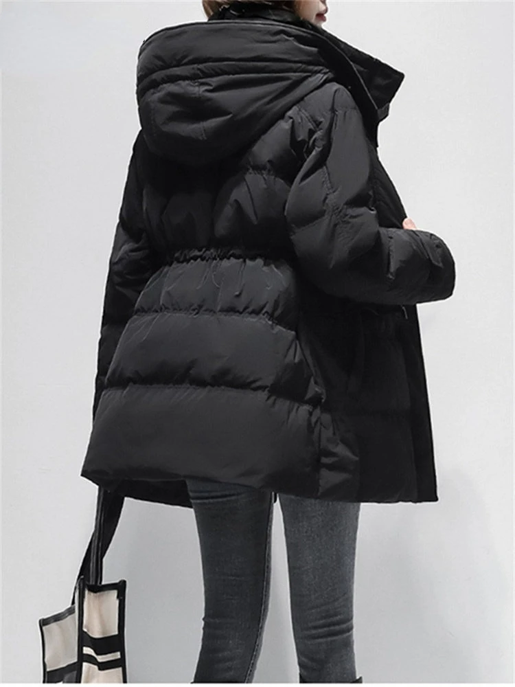 Fashion Jacket With A Hood Big Pocket Waist Adjust Chic Outerwear Casual Korean Style Jackets Syiwidii Parkas Winter Coat Women