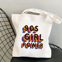 girl power printed tote bag women harajuku shopper handbag girl shoulder shopping bag lady canvas bag anime shopping bag