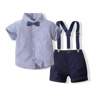 2022 summer 2 piece outfit baby boy clothing casual gentleman bow stripe cotton kids shirtshorts children clothes set bc2191