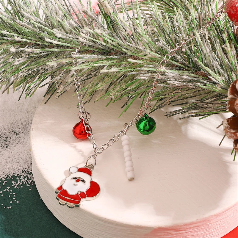 

2023 Colorful Bells Crystal Christmas Tree Pendant Necklace For Women Men Fashion Xmas Clavicle Collier Party Gift Jewelry