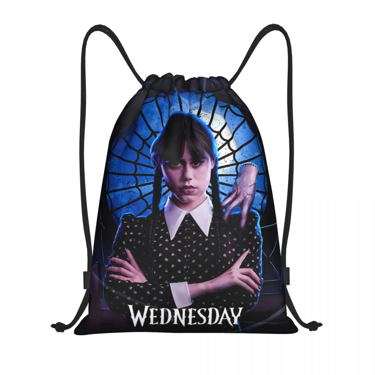 

Custom Supernatural Horror TV Wednesday Addams Drawstring Bag Women Men Lightweight Gothic Girl Sports Gym Storage Backpack