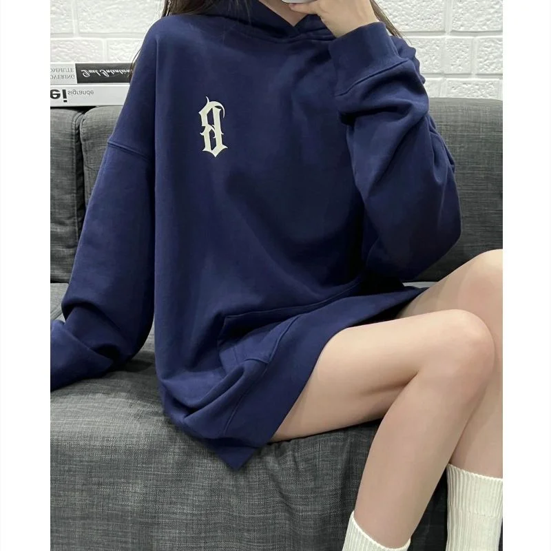 

Boho Navy Gothic Loose Large Hoodies Women Harajuku Long Sleeve Sweatshirts Vintage Pullovers Thin Autumn Korean Fashion Jackets