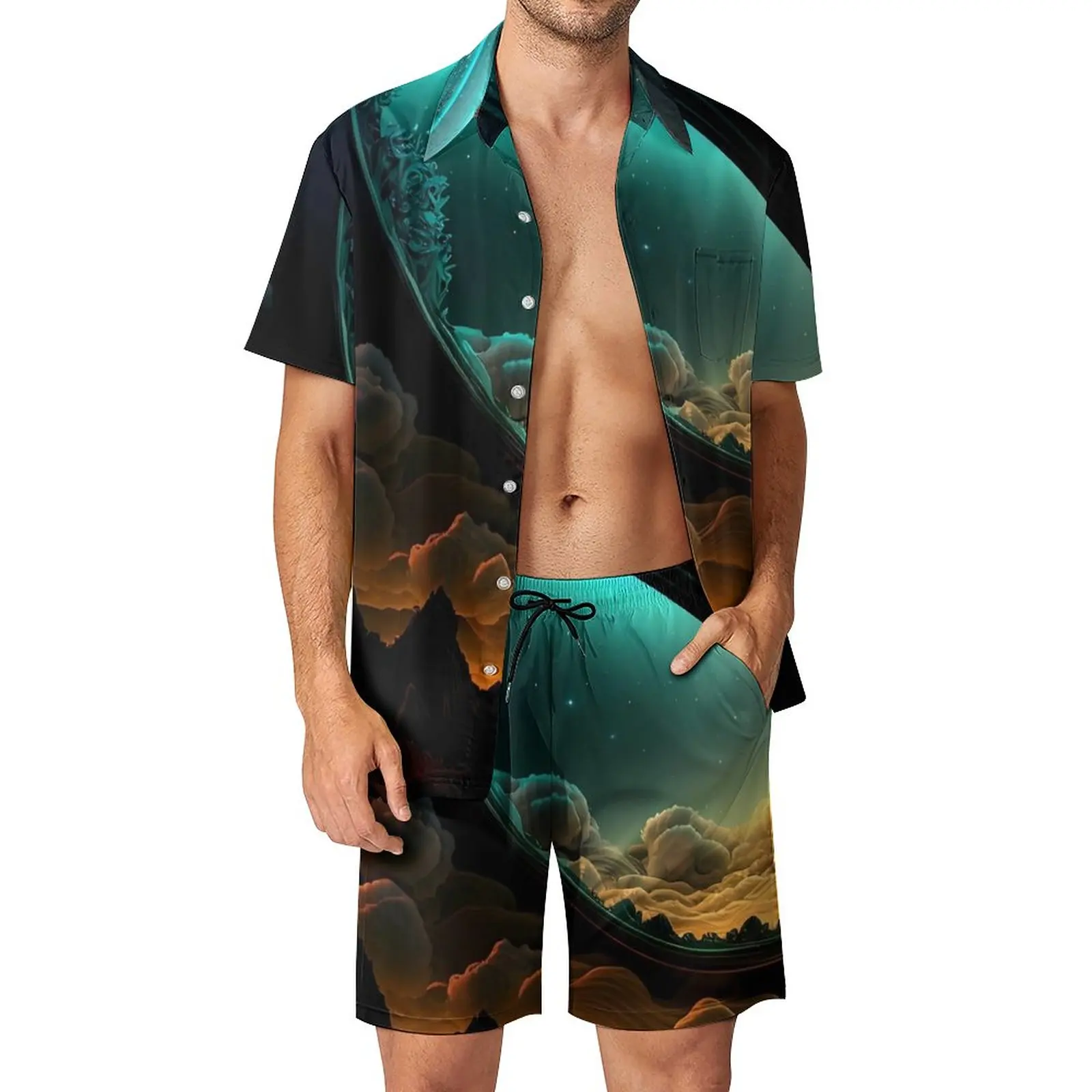 

Desert Sun Men Sets Abstract Art Print Casual Shorts Beachwear Shirt Set Summer Retro Graphic Suit Short Sleeve Big Size Tops