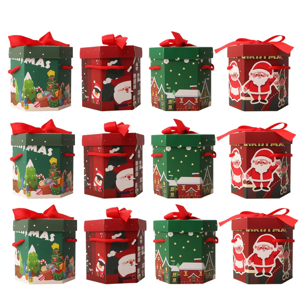 

Xmas Candy Packing Boxes Christmas Themed Paper Boxes Handle Design Gift Packaging Boxes