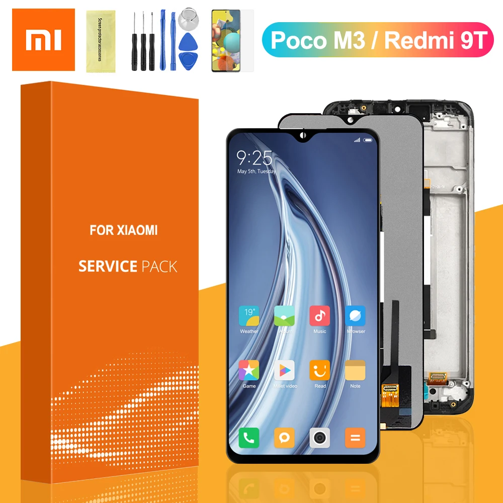 

100% Original 6.53" For Xiaomi Poco M3 LCD Display Touch Screen Digitizer Assembly with Frame For Redmi 9T J19S M2010J19SG